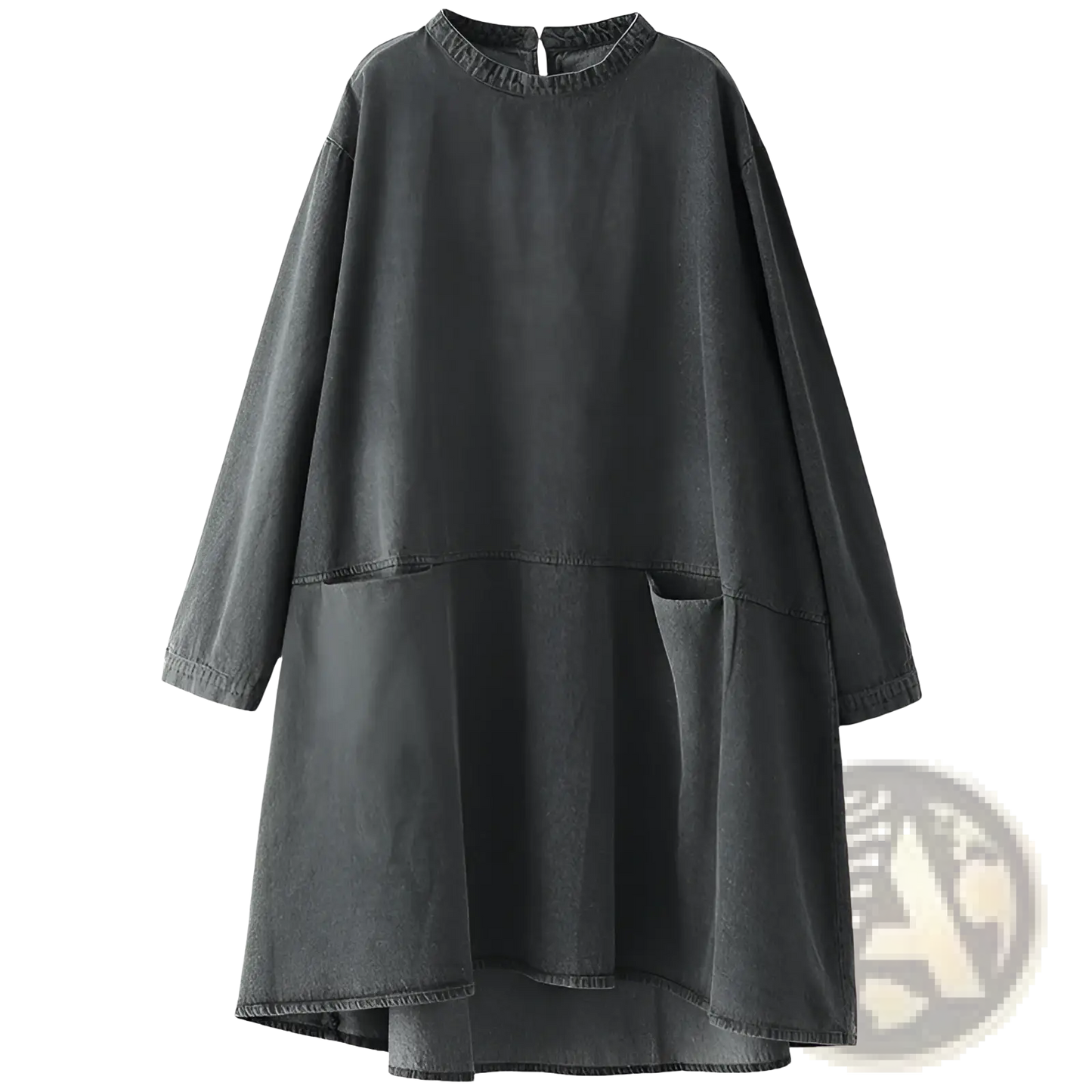 Retro Artistic Plus Size Dark Gray Denim Tunic Dress