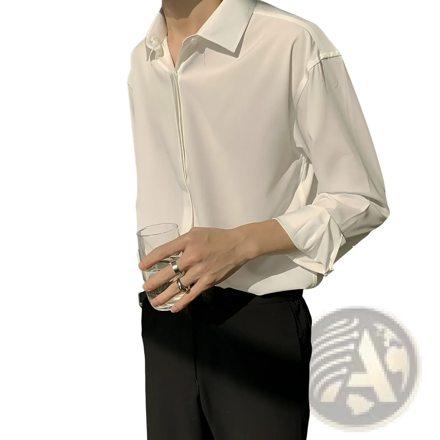 Retro Drape Wrinkle Resistant Satin Button Down Shirt