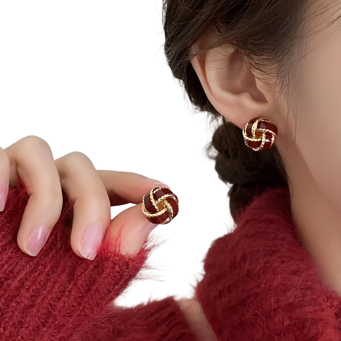 Retro Enamel Knot Stud Earrings with Glossy Finish