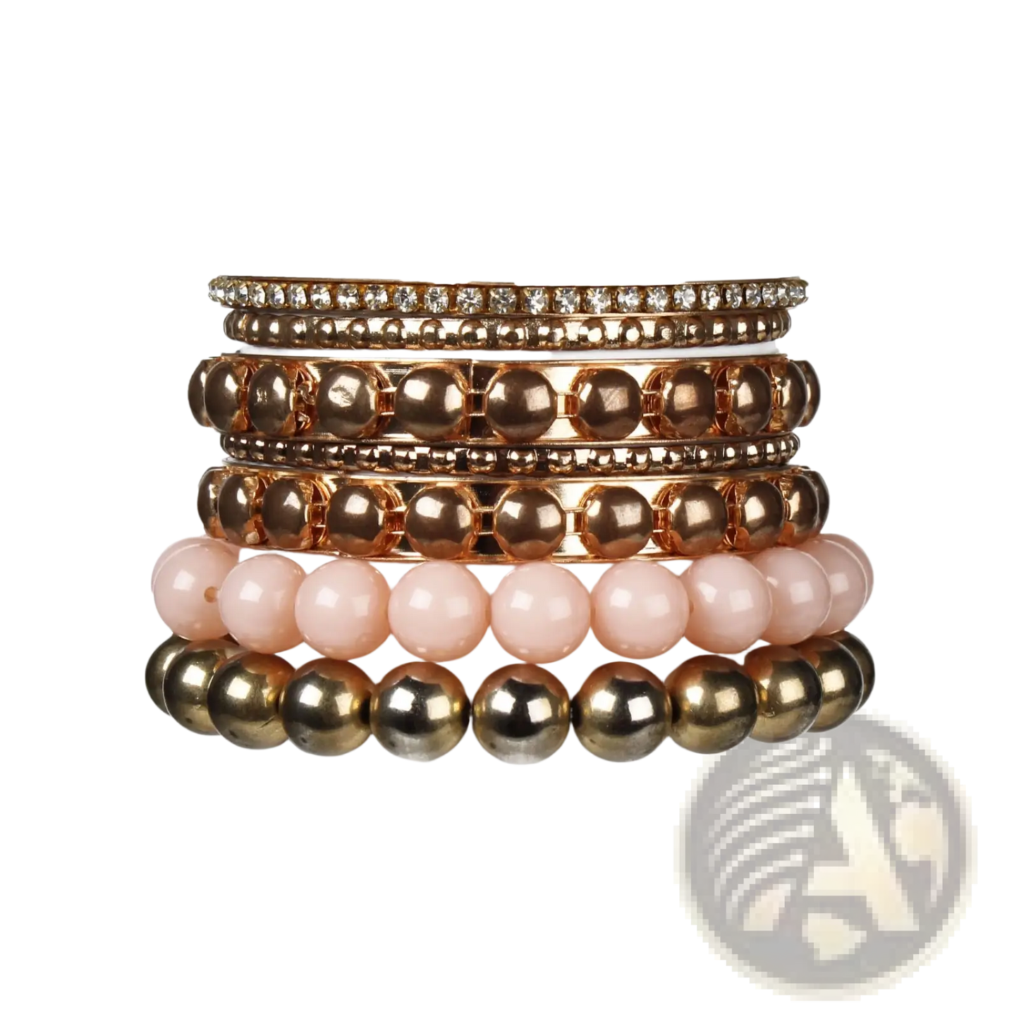 Retro Gold and Pink Rhinestone Bangle Bracelet Set