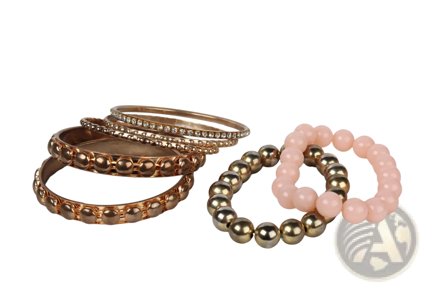 Retro Gold and Pink Rhinestone Bangle Bracelet Set