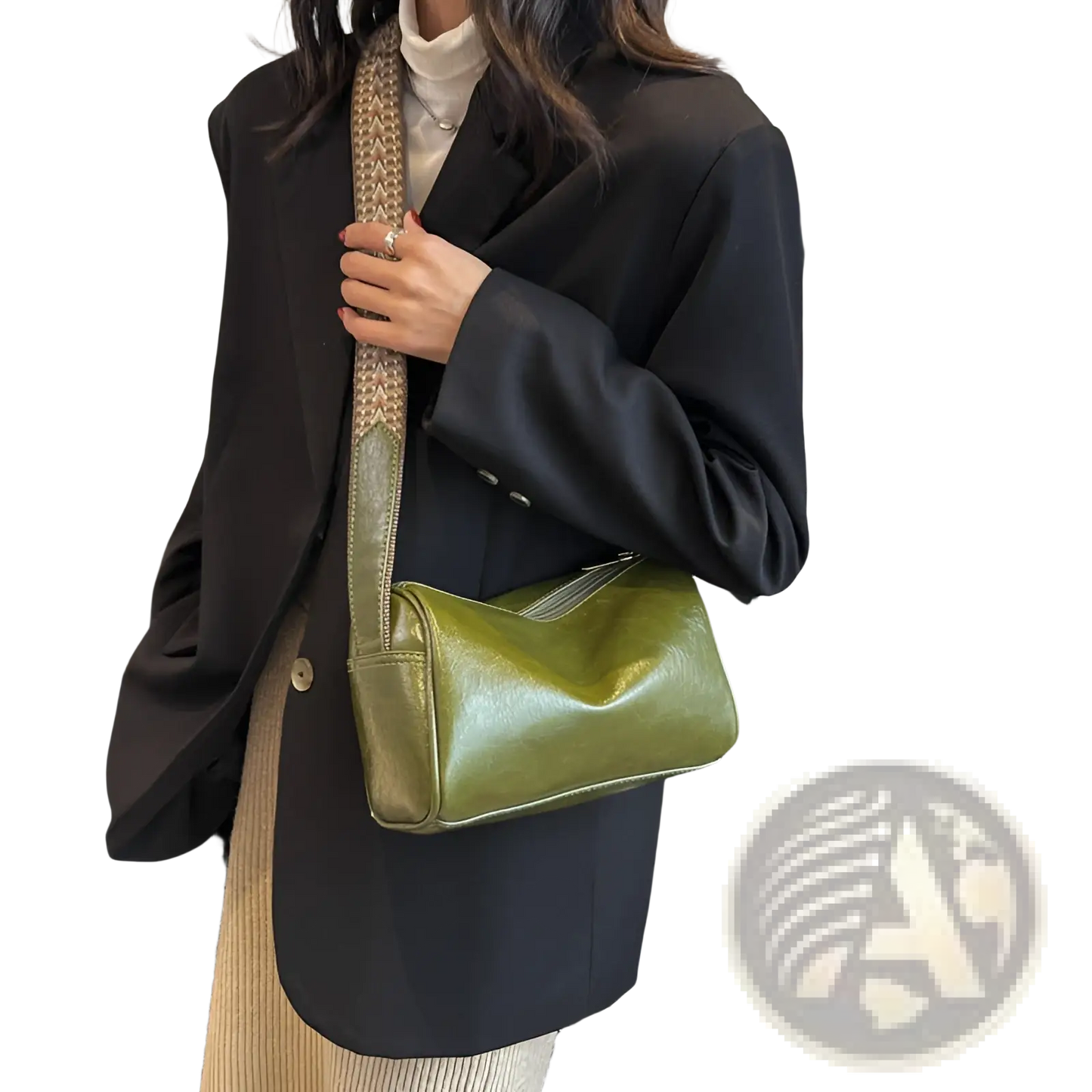 Retro Leather Crossbody Bag with Patterned Strap