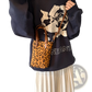 Retro Leopard Print Suede Mini Bucket Crossbody Bag