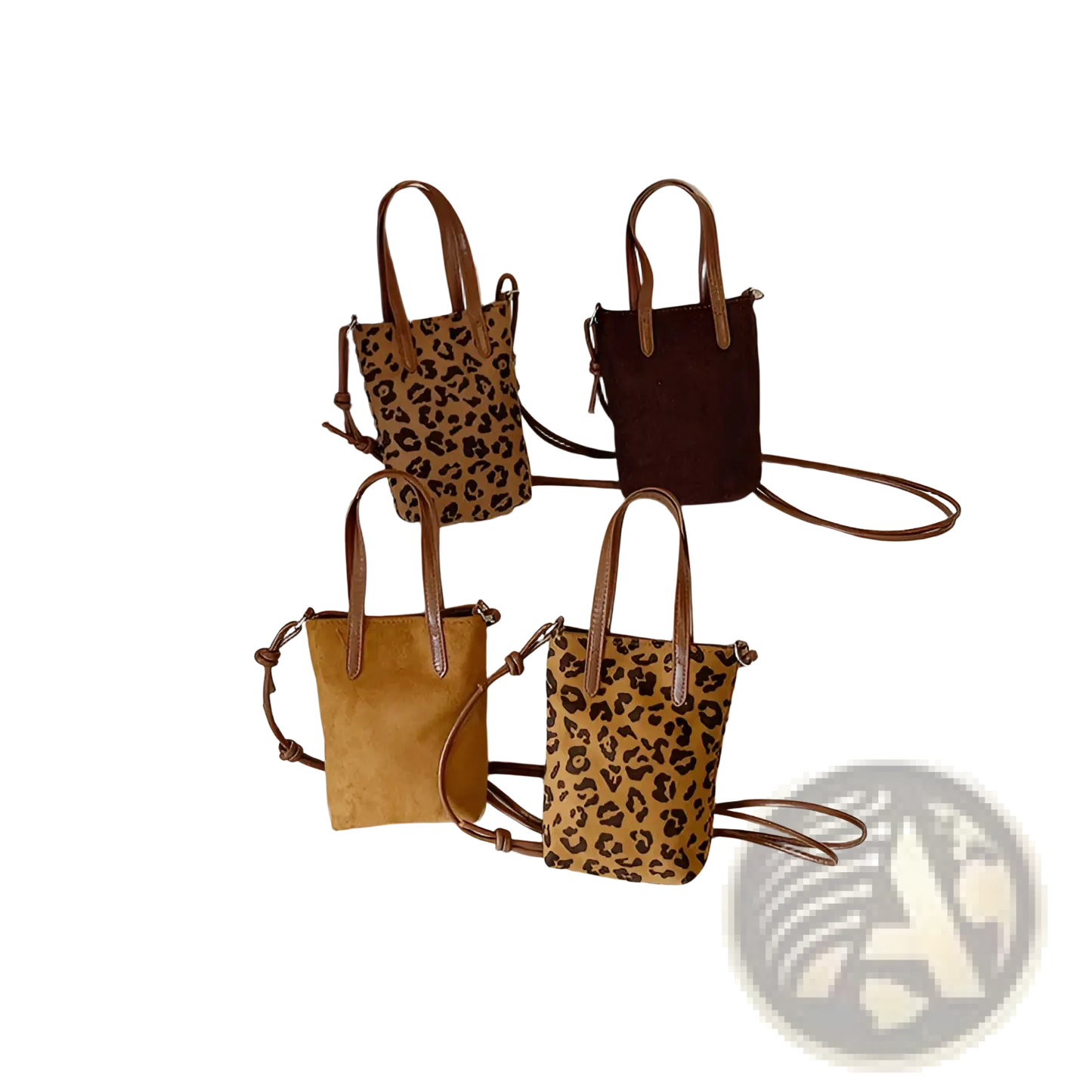 Retro Leopard Print Suede Mini Bucket Crossbody Bag
