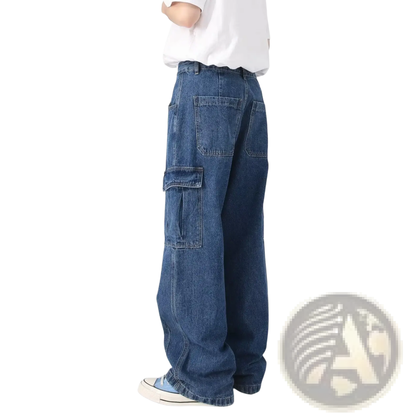 Retro Loose Fit Wide Leg Denim Cargo Pants