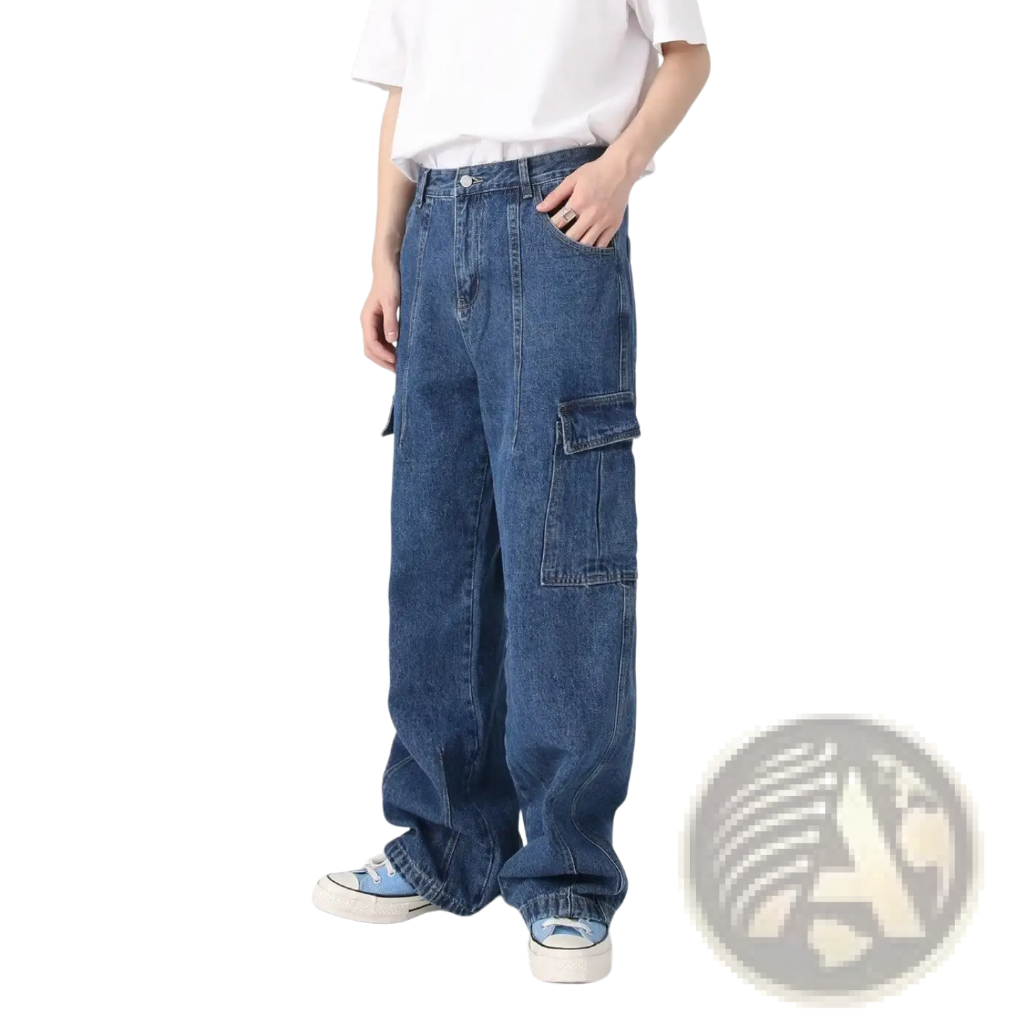Retro Loose Fit Wide Leg Denim Cargo Pants