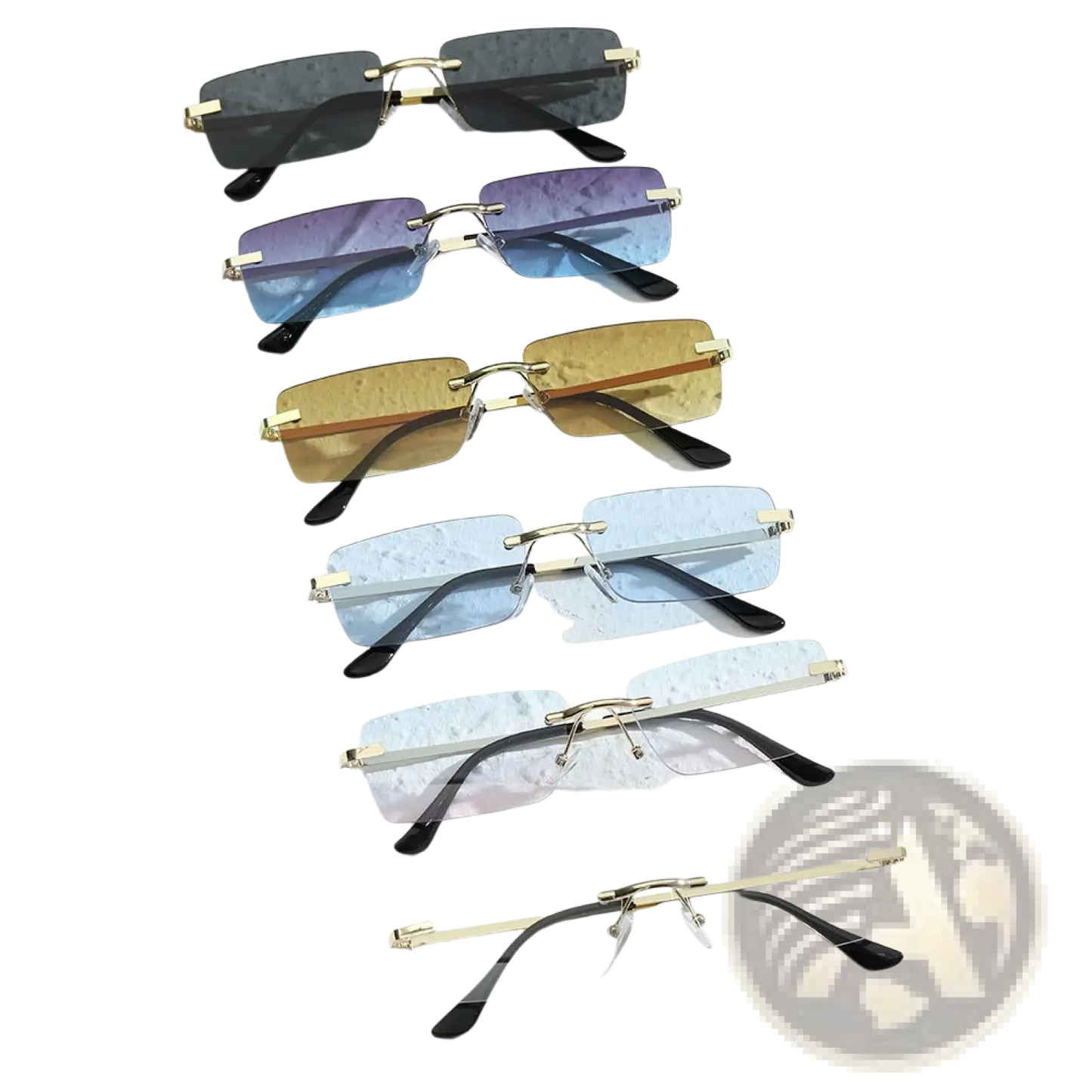 Retro Rimless Square Gold Trim Sunglasses 6 Pack
