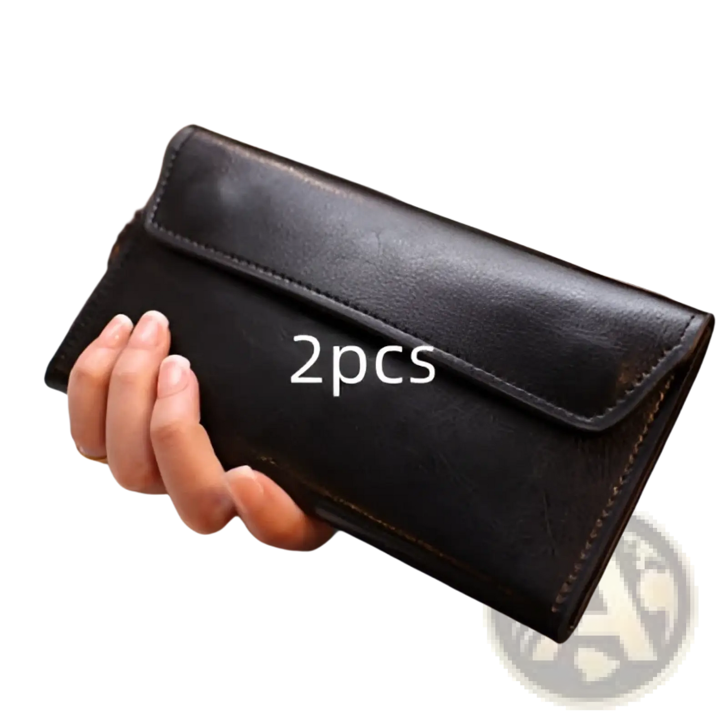 Retro Slim Cowhide Leather Flap Wallet with Contrast Stitching
