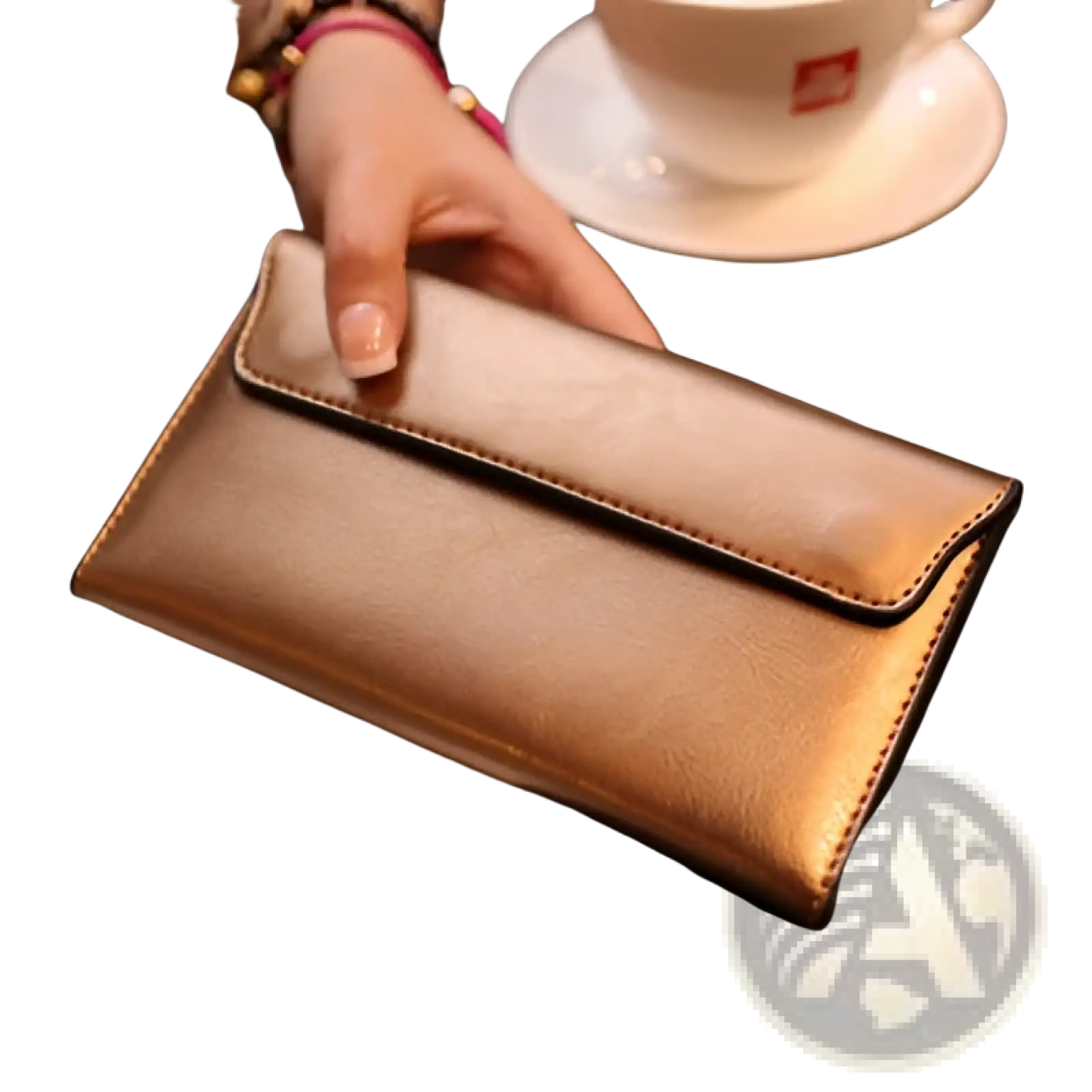 Retro Slim Cowhide Leather Flap Wallet with Contrast Stitching