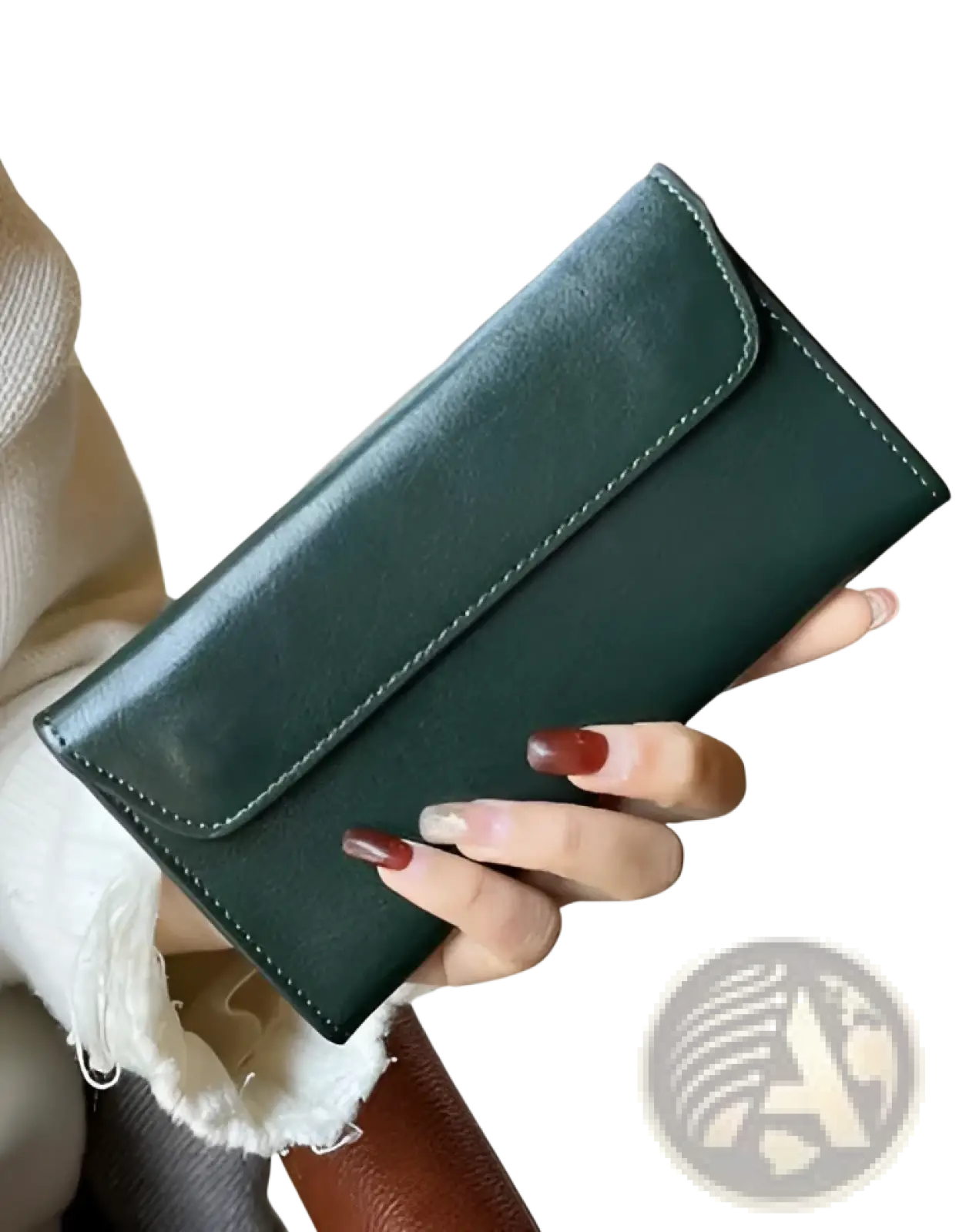 Retro Slim Cowhide Leather Flap Wallet with Contrast Stitching