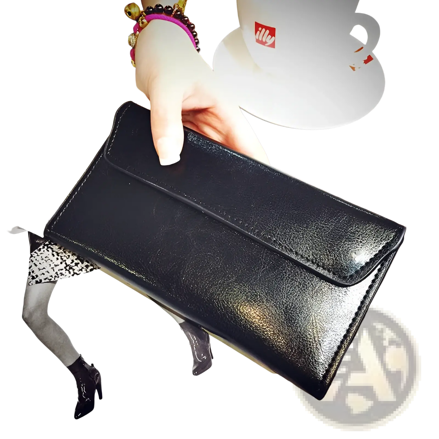 Retro Slim Cowhide Leather Flap Wallet with Contrast Stitching