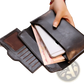 Retro Slim Cowhide Leather Flap Wallet with Contrast Stitching