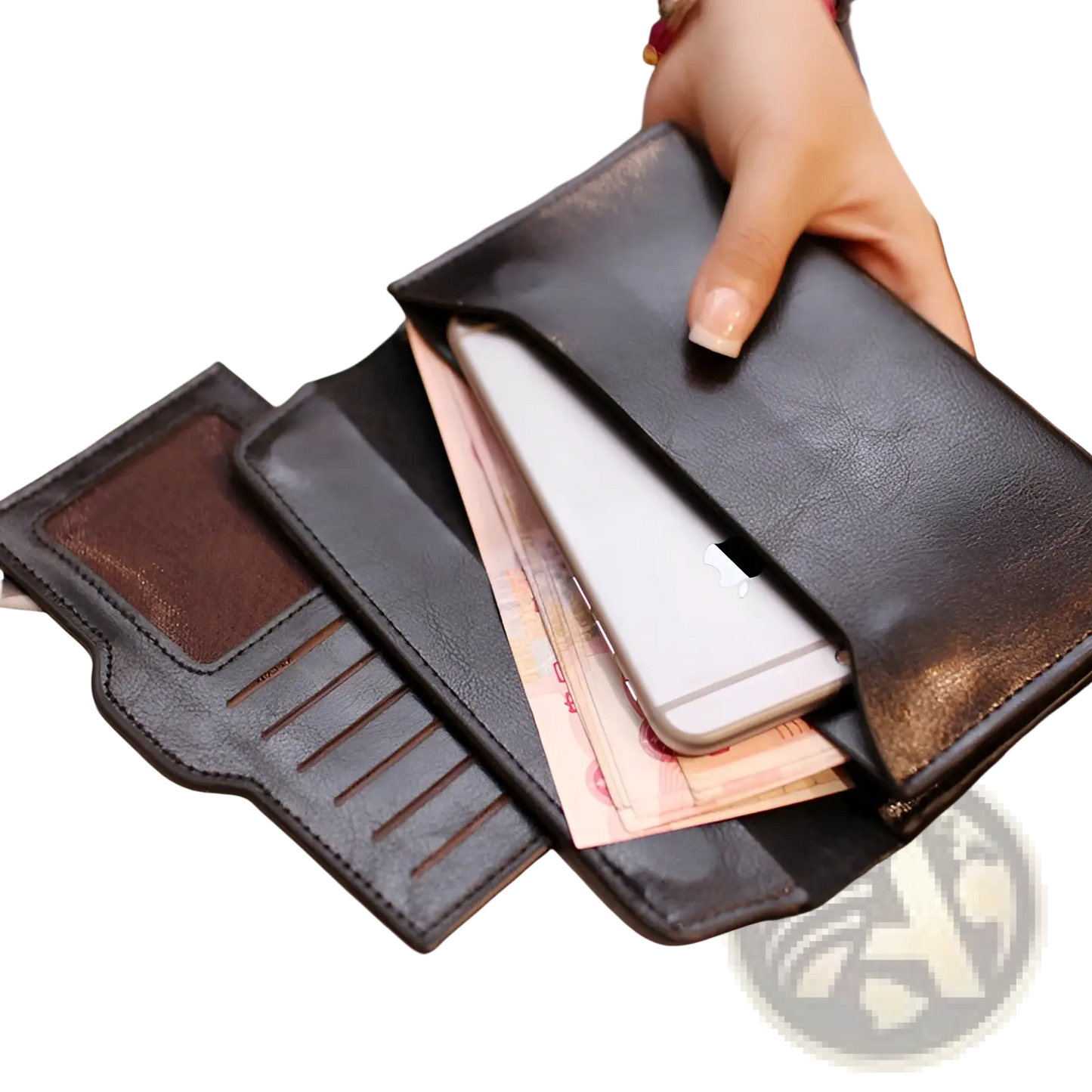 Retro Slim Cowhide Leather Flap Wallet with Contrast Stitching