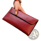 Retro Slim Cowhide Leather Flap Wallet with Contrast Stitching