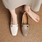 Retro Square Toe Leather Loafers with Rose Buckle Detail