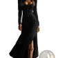 Retro Western Buttoned Front Maxi Dress with High Slit