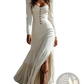 Retro Western Buttoned Front Maxi Dress with High Slit