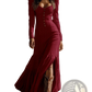 Retro Western Buttoned Front Maxi Dress with High Slit