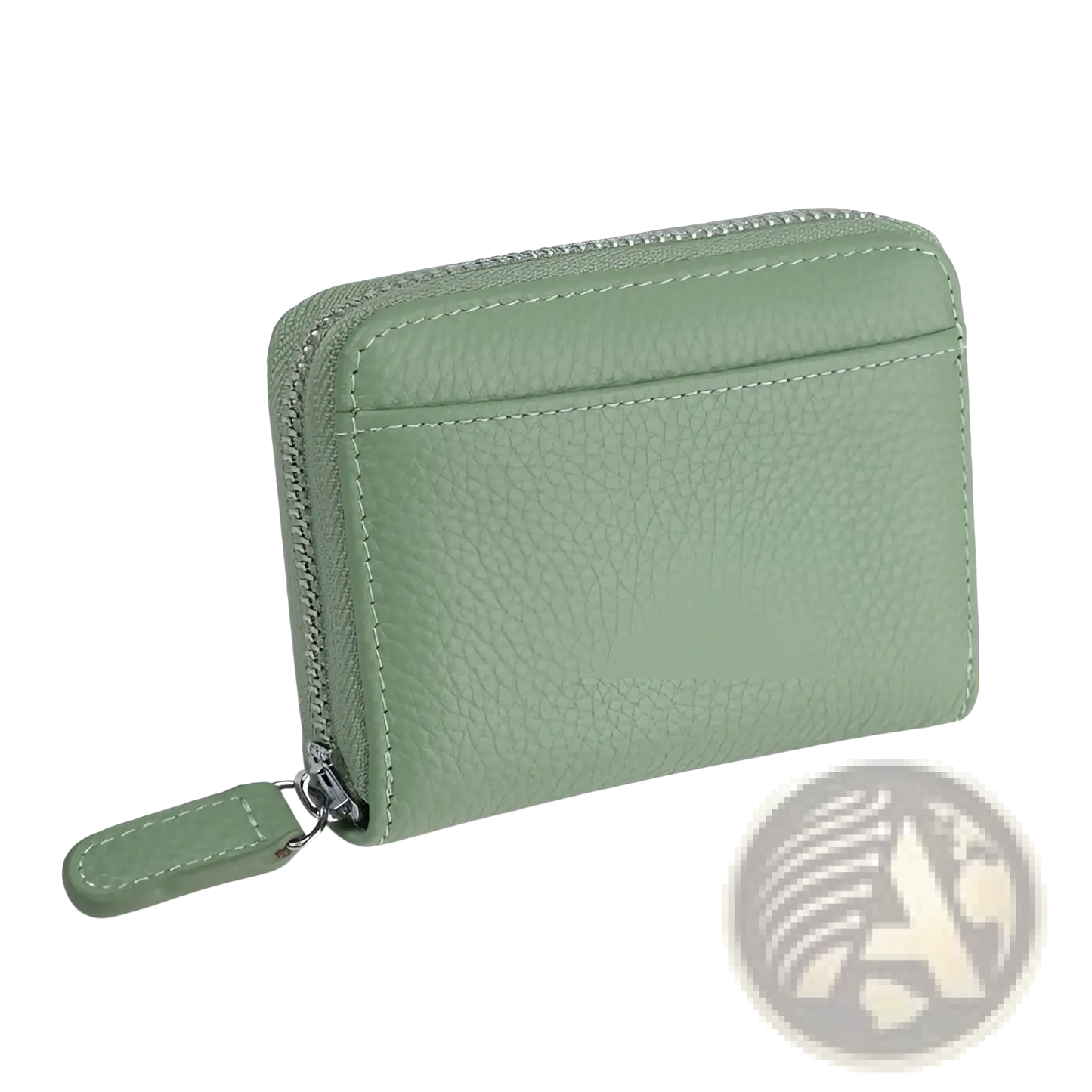 Rfid Leather Card Wallet with Zipper Coin Pocket Sage Green