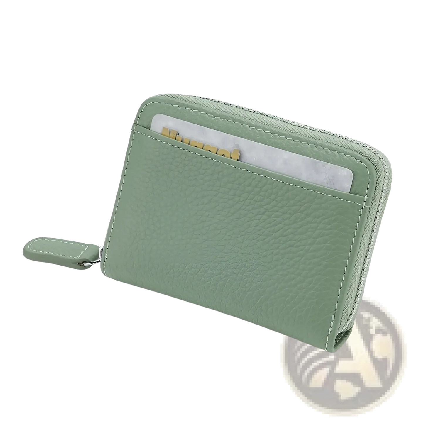 Rfid Leather Card Wallet with Zipper Coin Pocket Sage Green