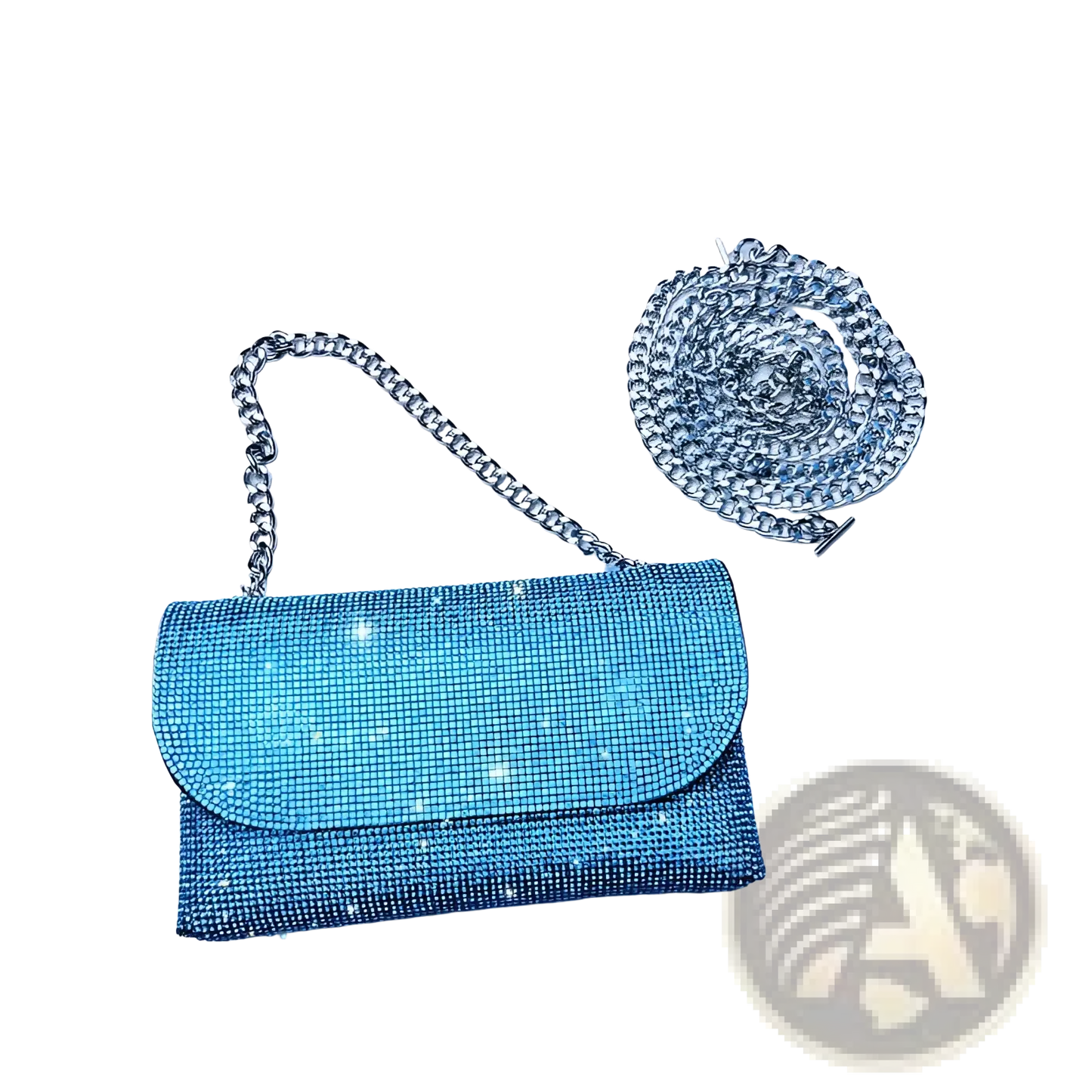Rhinestone Clutch Bag with Silver Chain Strap