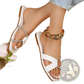 Rhinestone Flat Sandals White Satin Square Toe Shoes