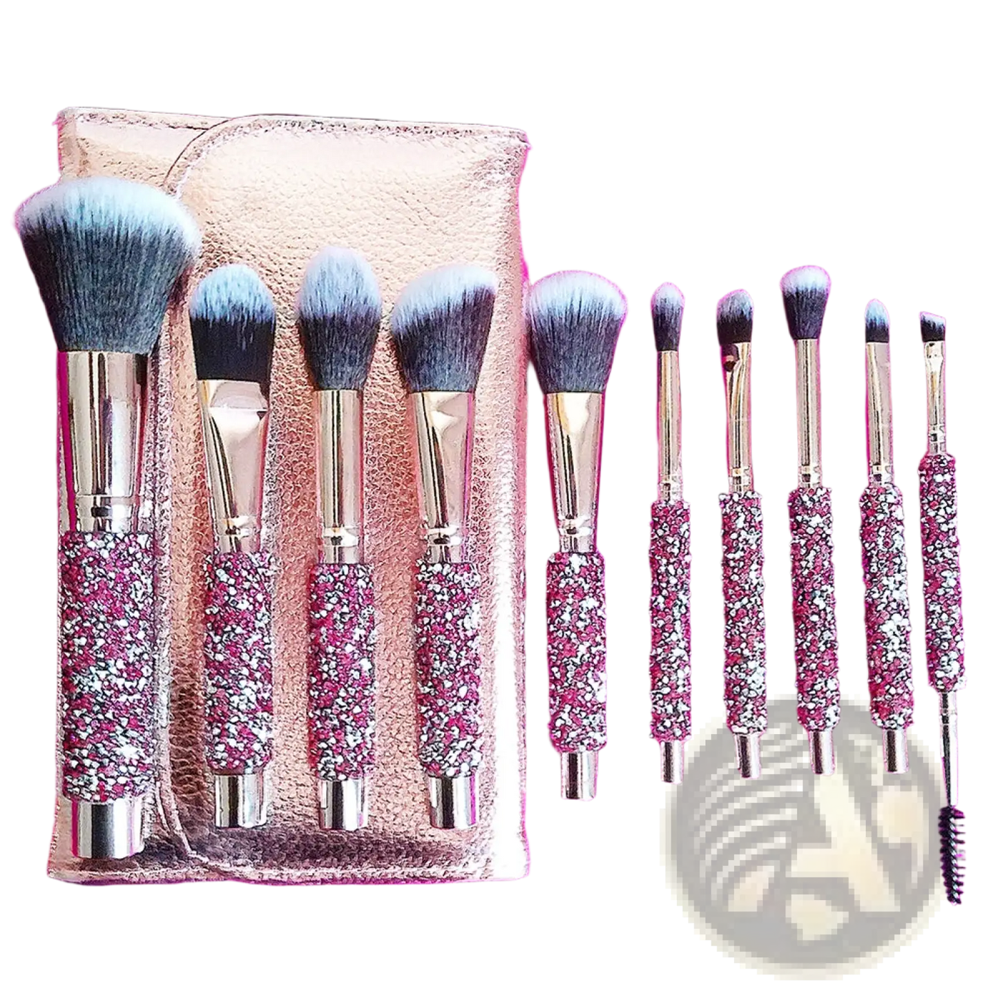 Rhinestone Makeup Brush Set with Bag 10 Piece Pink