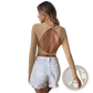 Ribbed Backless Slim Fit Long Sleeve Crop Top