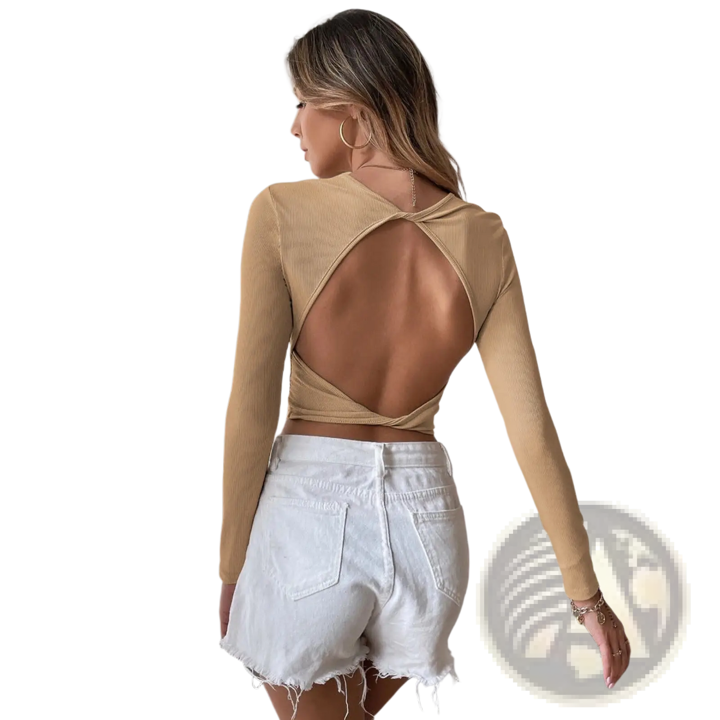 Ribbed Backless Slim Fit Long Sleeve Crop Top