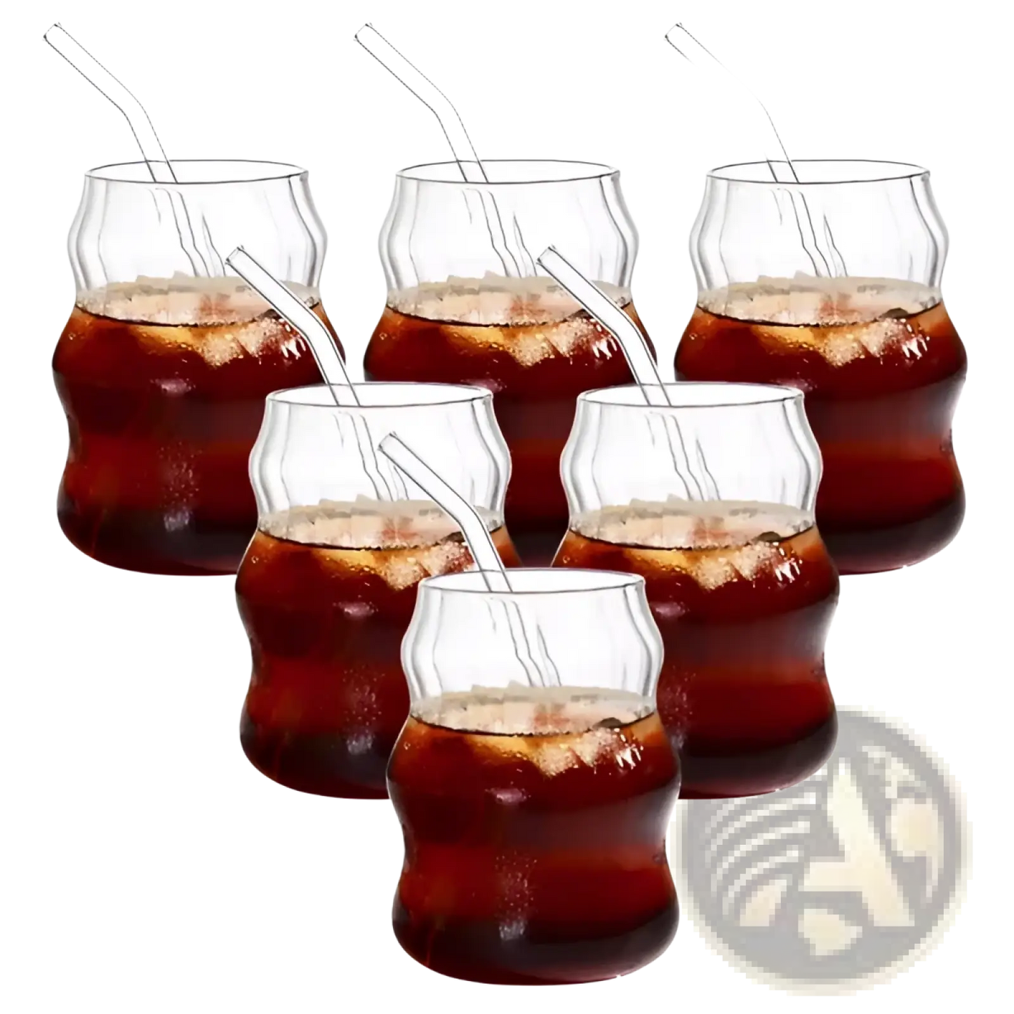 Ribbed Glass Cups with Straws 6 Piece 19oz Set