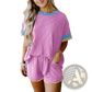 Ribbed Knit Contrast Trim Two Piece Lounge Set