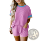 Ribbed Knit Contrast Trim Two Piece Lounge Set