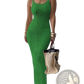 Ribbed Knit Square Neck Sleeveless Midi Dress