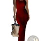 Ribbed Knit Square Neck Sleeveless Midi Dress