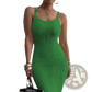 Ribbed Knit Square Neck Sleeveless Midi Dress