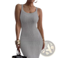 Ribbed Knit Square Neck Sleeveless Midi Dress
