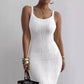Ribbed Knit Square Neck Sleeveless Midi Dress