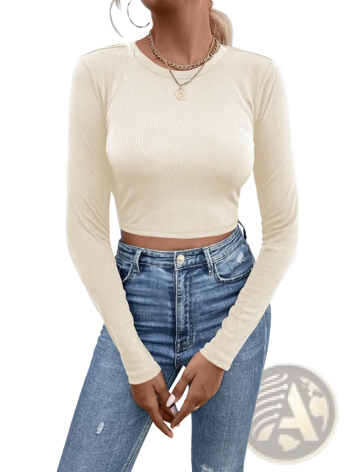 Ribbed Long Sleeve Crop Top with Back Satin Bow