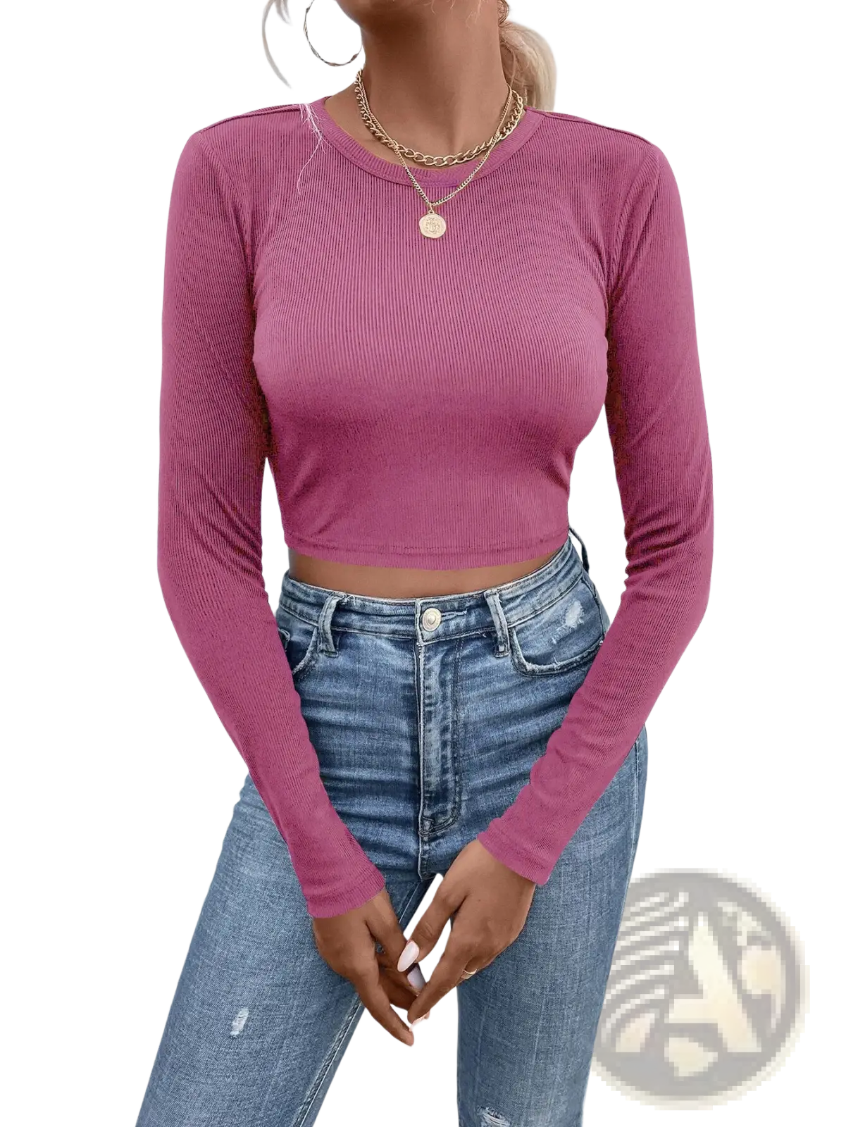 Ribbed Long Sleeve Crop Top with Back Satin Bow