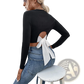 Ribbed Long Sleeve Crop Top with Back Satin Bow