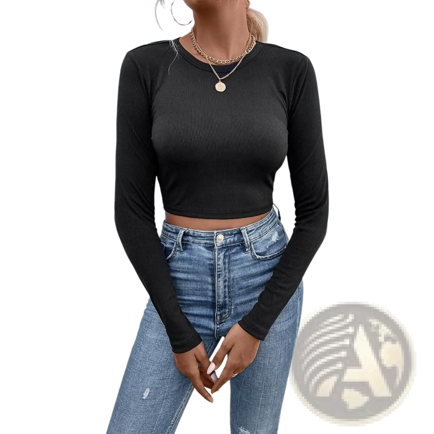 Ribbed Long Sleeve Crop Top with Back Satin Bow