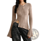 Ribbed Long Sleeve Cutout Top with Flared Hem