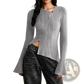 Ribbed Long Sleeve Cutout Top with Flared Hem