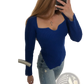 Ribbed Sweetheart Neck Long Sleeve Knit Pullover