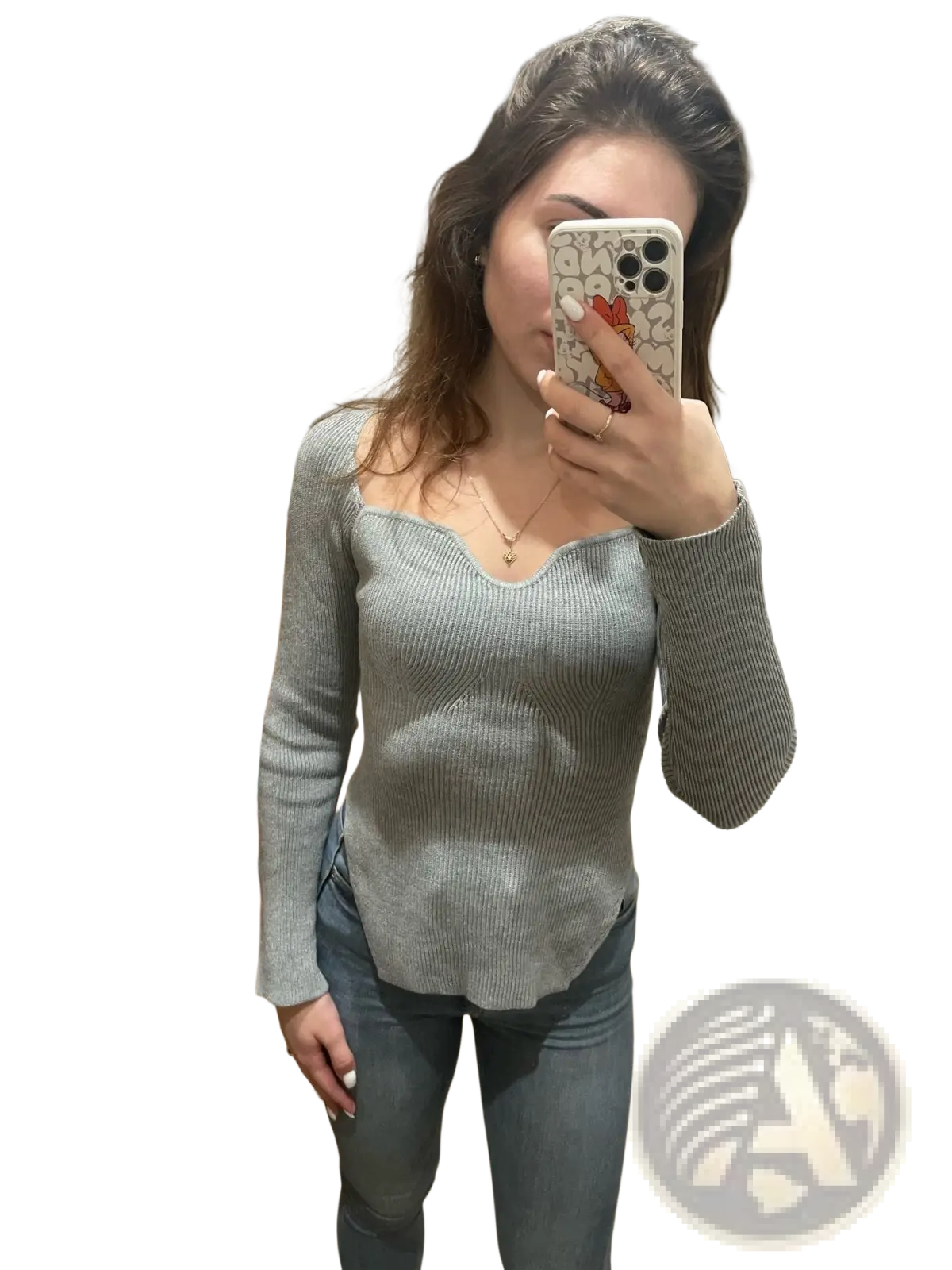 Ribbed Sweetheart Neck Long Sleeve Knit Pullover