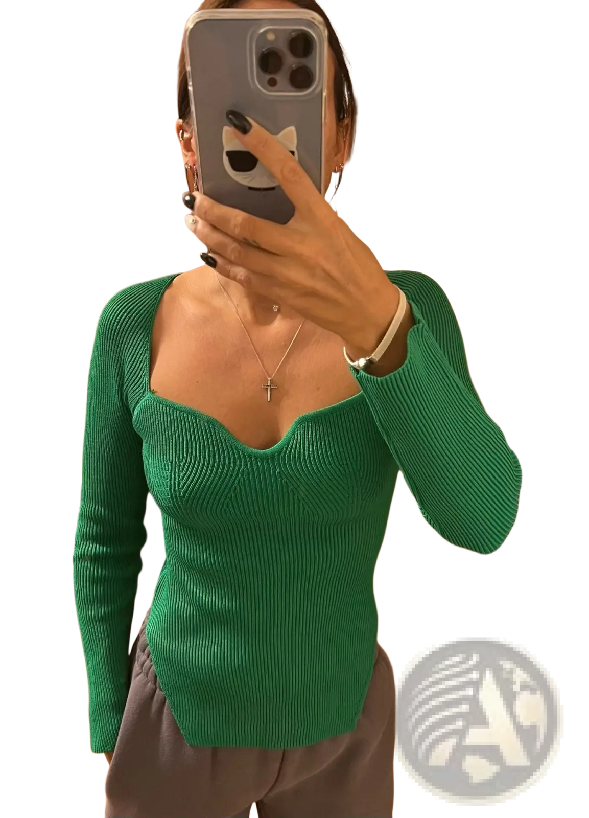 Ribbed Sweetheart Neck Long Sleeve Knit Pullover