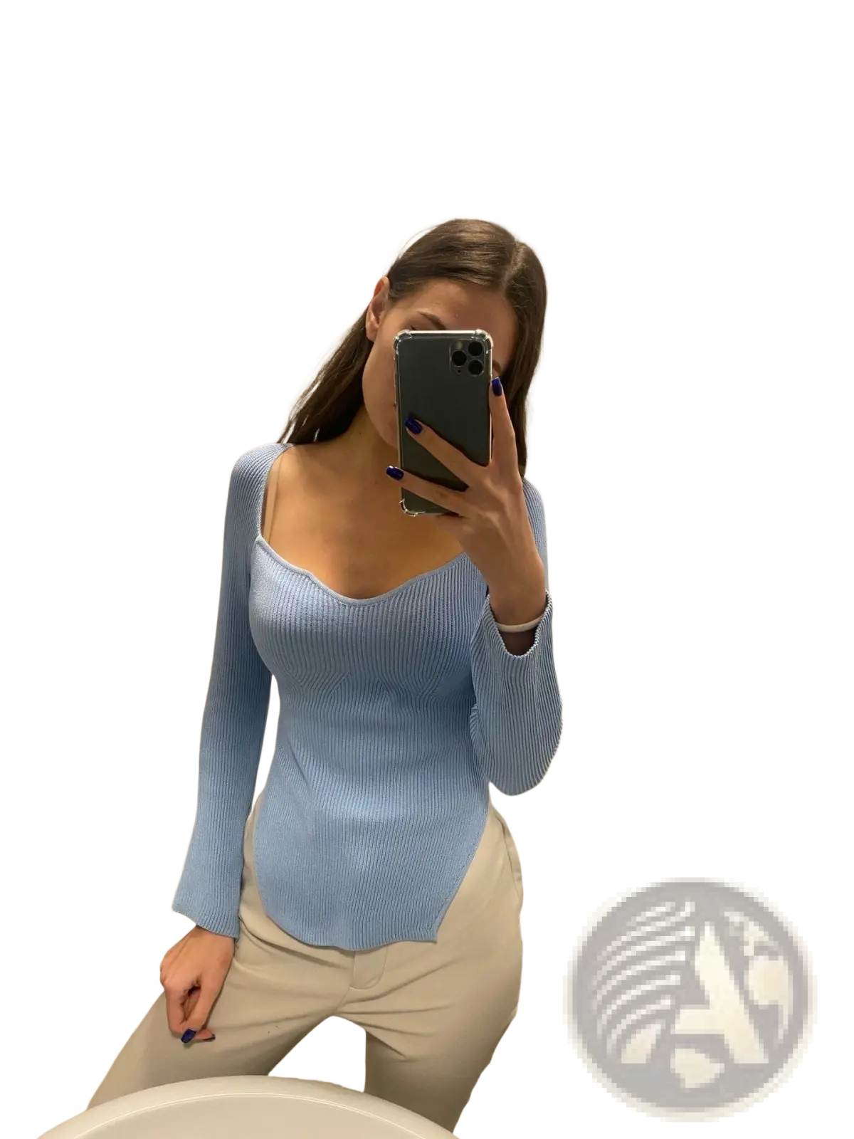 Ribbed Sweetheart Neck Long Sleeve Knit Pullover