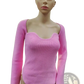 Ribbed Sweetheart Neck Long Sleeve Knit Pullover