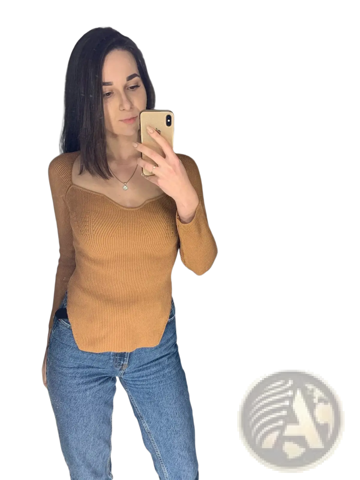 Ribbed Sweetheart Neck Long Sleeve Knit Pullover