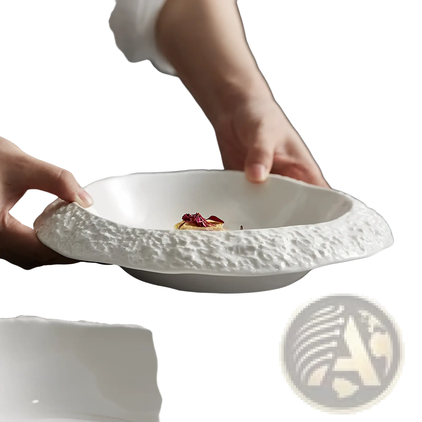 Rock Pattern Ceramic Deep Plate Modern White Bowl
